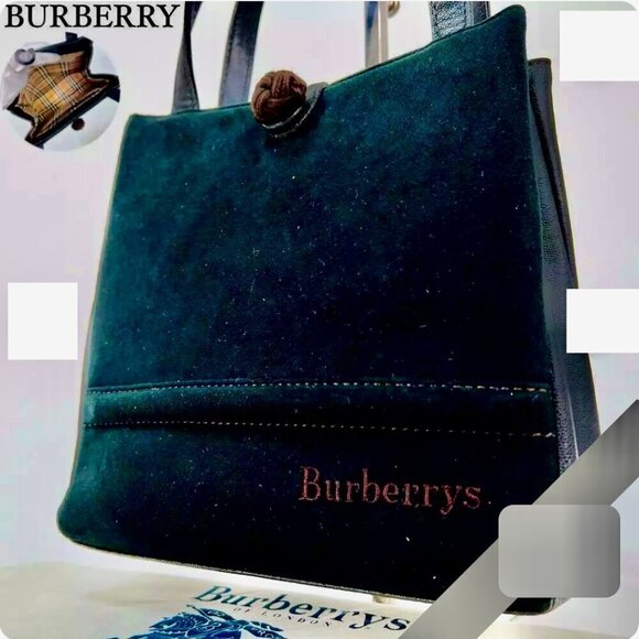 BURBERRY Nova Check True Vintage Handbag Top Handle Suede and Leather Small Mini - Picture 4 of 17